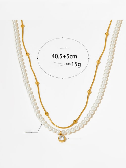 Clioro Stainless steel Imitation Pearl Minimalist  Double Layer Bracelet and Necklace Set 2