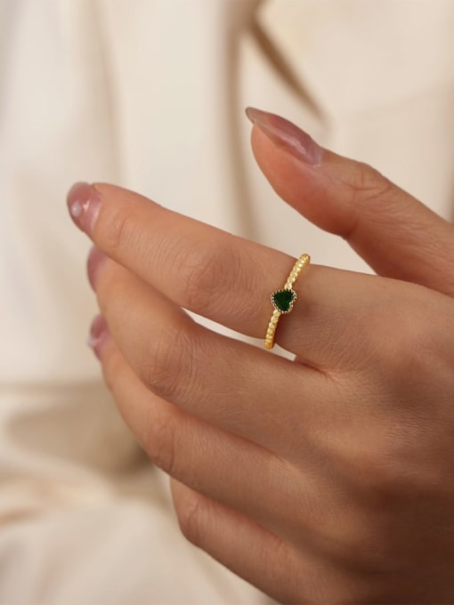 A704 Gold Green Zirconia Ring Brass Cubic Zirconia Heart Minimalist Band Ring