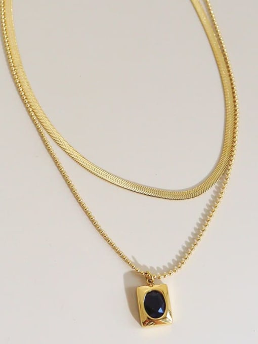 DDK062 Gold Black Diamond Stainless steel Cubic Zirconia Geometric Trend Multi Strand Necklace