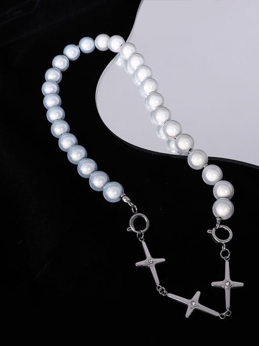 MAKA Titanium Steel Imitation Pearl Cross Hip Hop Necklace