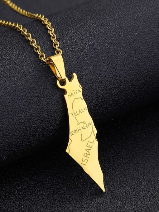 golden+Chain Stainless steel Hip Hop Europe, America, Israel, Palestine Map Pendant  Necklace