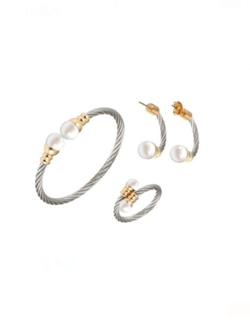 SONYA-Map Jewelry Stainless steel Imitation Pearl Hip Hop Irregular   Ring Earring And Bracelet Set 1
