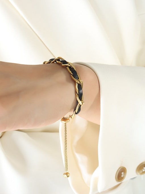 E214 gold 26cm Titanium Steel Artificial LeatherVintage Chain  Bracelet and Necklace Set