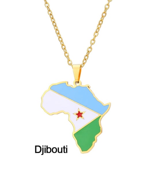 djibouti Stainless steel Enamel Medallion EthnicSteel Drop Oil Africa Map Pendant Necklace
