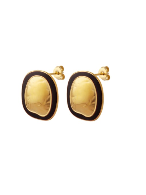 F075 Gold Earrings Titanium Steel Enamel Geometric Vintage Stud Earring