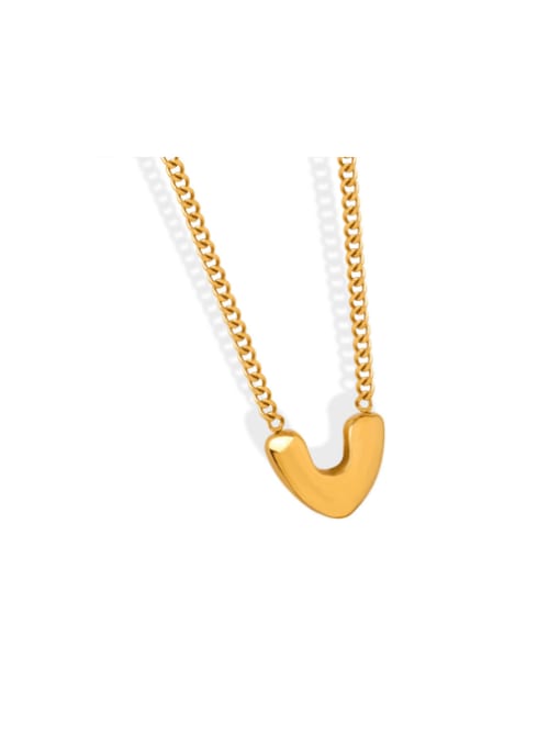 P1666 Golden Necklace 39 +5cm Titanium Steel Heart Minimalist Necklace