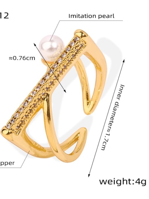 A712 Gold Ring Brass Imitation Pearl Geometric Trend Band Ring