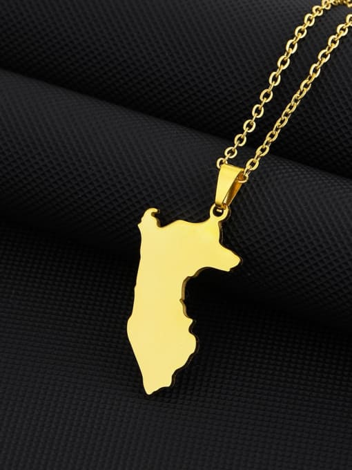 Golden Smooth Necklace Stainless steel Irregular Hip Hop Hollow out map of Peru Pendant Necklace