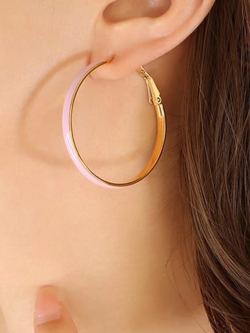 F657 Pink Oil Drop Gold Earrings Titanium Steel Enamel Geometric Minimalist Hoop Earring