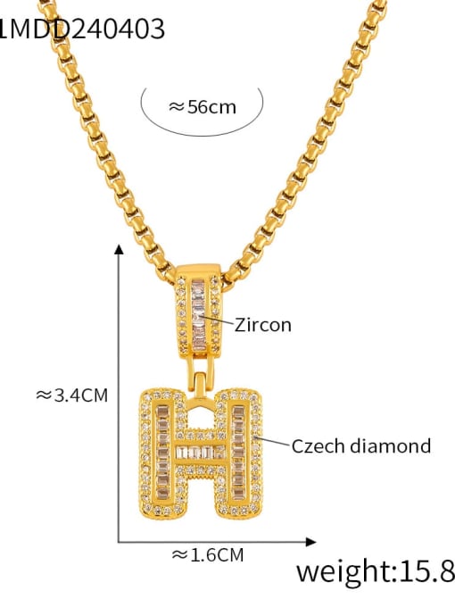 P1991 H Brass Cubic Zirconia Letter Vintage Necklace