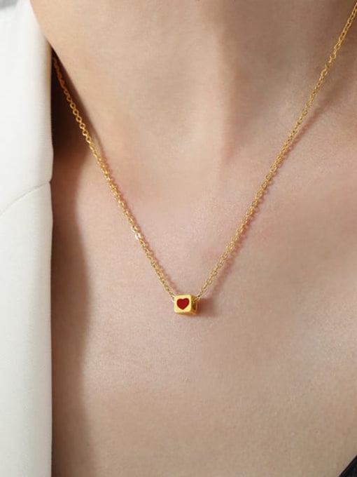 P1723 Gold Necklace 40+ 5cm Titanium Steel Enamel Geometric Heart Trend Necklace
