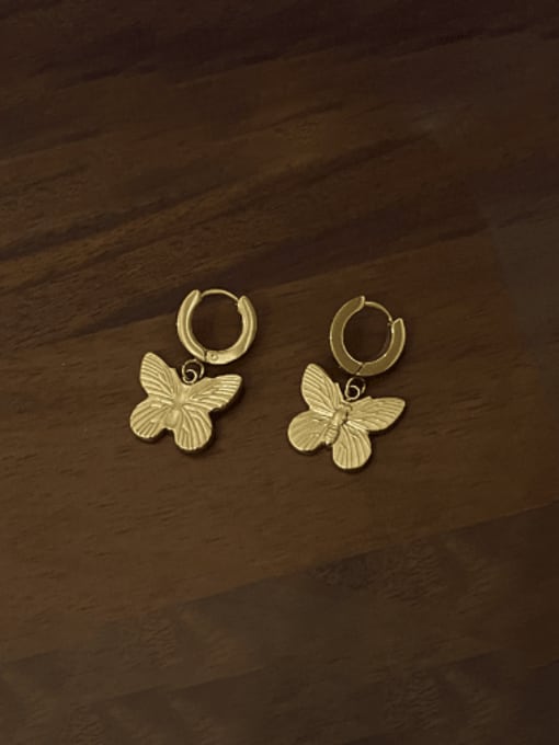 E124 Butterfly Earrings Gold Titanium Steel Bowknot Minimalist Link Bracelet