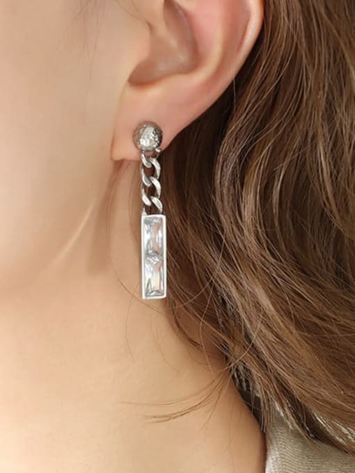 F263 steel color ear chain Titanium Steel Cubic Zirconia Geometric Vintage Chandelier Earring