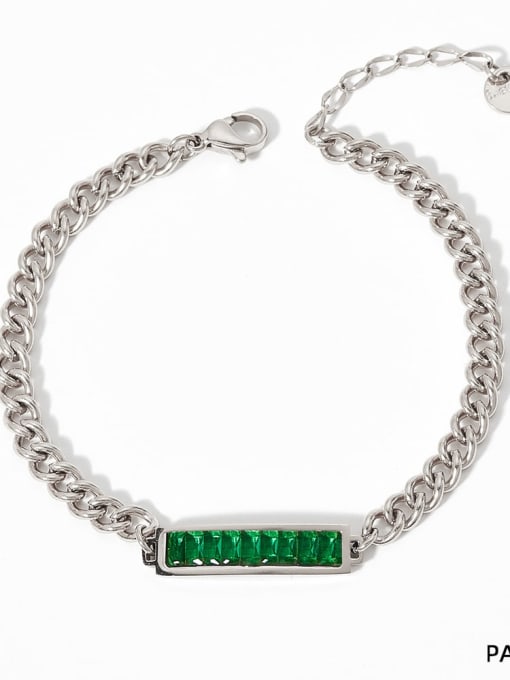 PAK839 Platinum Green Zirconia Stainless steel Cubic Zirconia Geometric Trend Link Bracelet