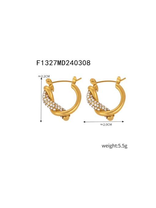 F1327 Gold Earrings Titanium Steel Cubic Zirconia Geometric Hip Hop Huggie Earring