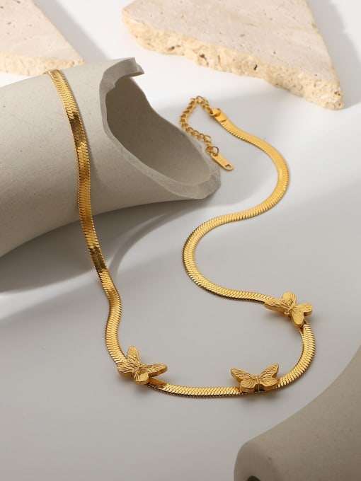 XL337 Butterfly Necklace Gold Titanium Steel Bowknot Minimalist Link Bracelet