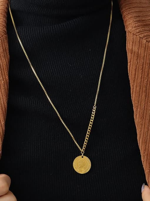 M002 golden portrait round sweater chain Titanium Steel Geometric Minimalist Long Strand Necklace