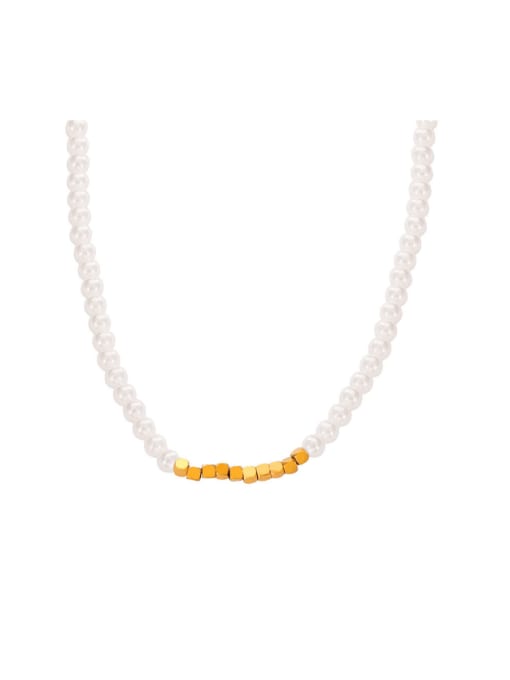 P1940 Golden Necklace Stainless steel Imitation Pearl Irregular Minimalist Beaded Necklace