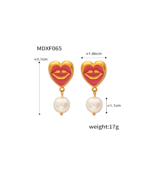 XF065 Gold Pink Earrings Brass Enamel  Heart Hip Hop Earring and Necklace Set