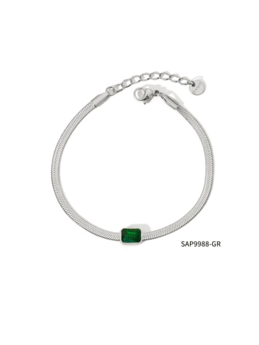 SAP9988 Platinum+ Green Stainless steel Glass Stone Snake bone chain Minimalist Link Bracelet