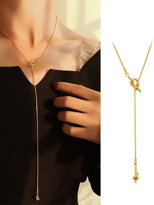 Gold sweater chain 65cm Titanium 316L Stainless Steel Tassel Minimalist Lariat Necklace with e-coated waterproof