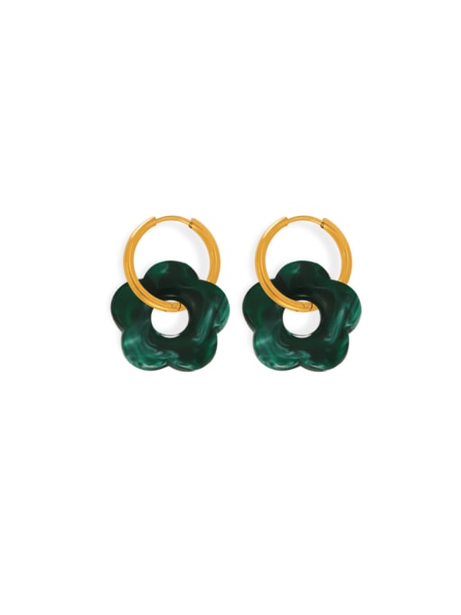 MYTXF107 Dark Green Earrings Brass Resin Flower Minimalist  Earring and Necklace Set