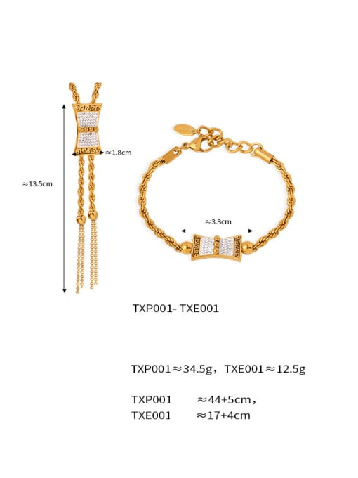 MAKA Titanium Steel Cubic Zirconia Hip Hop Tassel  Bracelet and Necklace Set 2