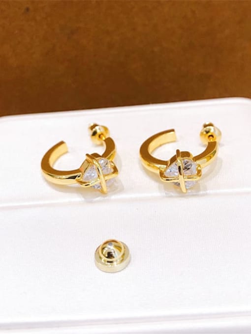 H00523 gold Brass Cubic Zirconia Geometric Minimalist Stud Earring
