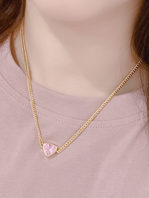 Clioro Brass Cubic Zirconia Heart Minimalist Necklace 1