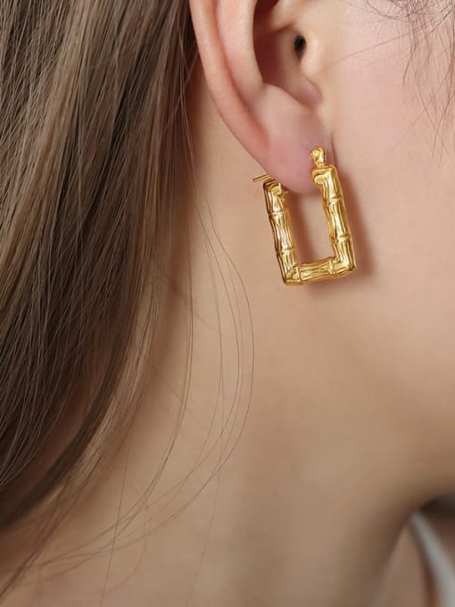 F1218 square gold earrings Titanium Steel Geometric Trend Stud Earring