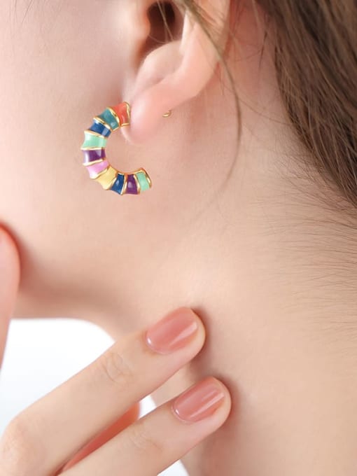 F026 Colorful Oil Dropping Earrings Titanium Steel Enamel Geometric Trend Stud Earring