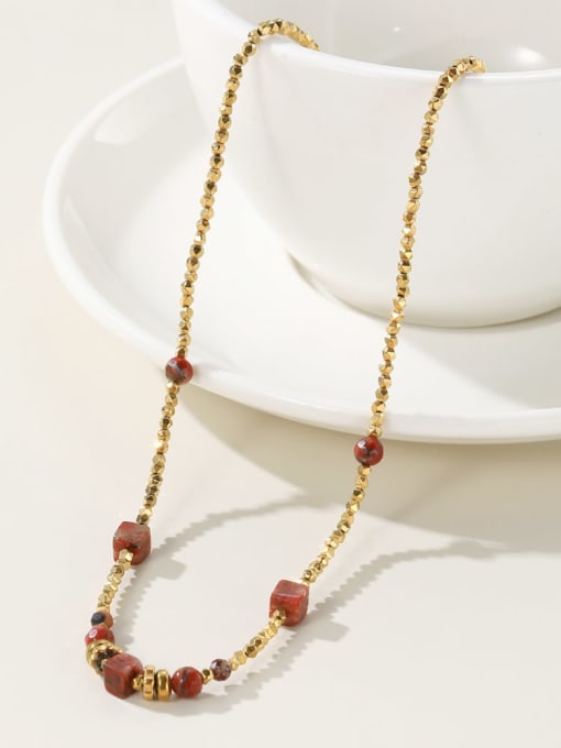 YAYACH Titanium Steel Bead Red Geometric Vintage Necklace