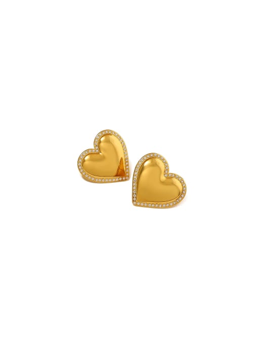 YAYACH Titanium Steel Cubic Zirconia Heart Trend Stud Earring 0