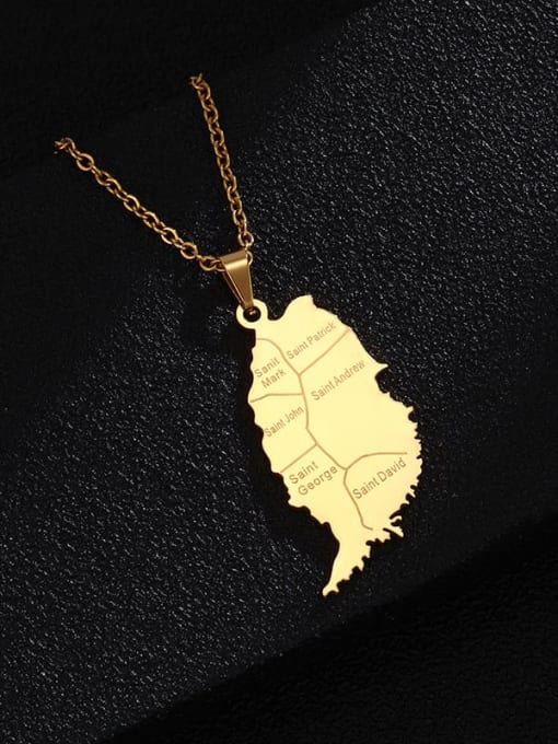 golden Stainless steel Medallion Hip Hop Grenada Map Pendant  Necklace