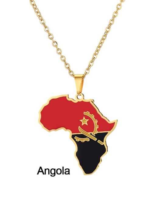 Angola, Africa Stainless steel Enamel Medallion Ethnic Map of Africa Pendant Necklace