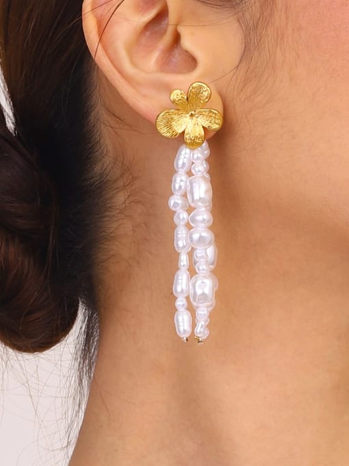 J&D Stainless steel Imitation Pearl Flower Hip Hop Drop Earring 1