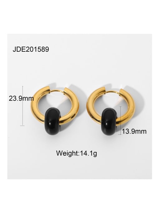 JDE201589 Stainless steel Green Geometric Colored stones Vintage Huggie Earring