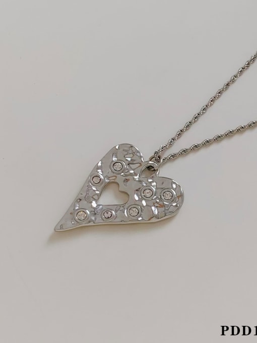 PDD1098 Steel Heart White Diamond Stainless steel Irregular Hip Hop Necklace