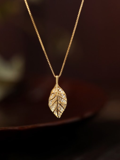 L9024 Leaf Necklace Titanium Steel Cubic Zirconia  Dainty Tree Leaf Pendant Necklace