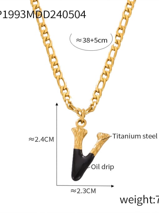 P1993 Gold Black Necklace V Titanium Steel Letter Hip Hop Necklace