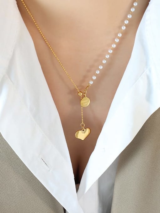 P1063 Gold necklace 44cm Titanium Steel Heart Minimalist Lariat Necklace