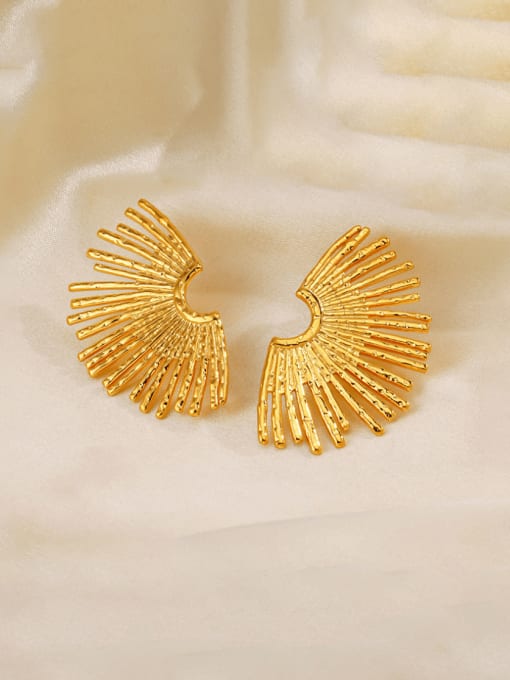 fan-shaped earrings in gold Stainless steel Irregular Hip Hop Stud  Fan-Shaped  Earring
