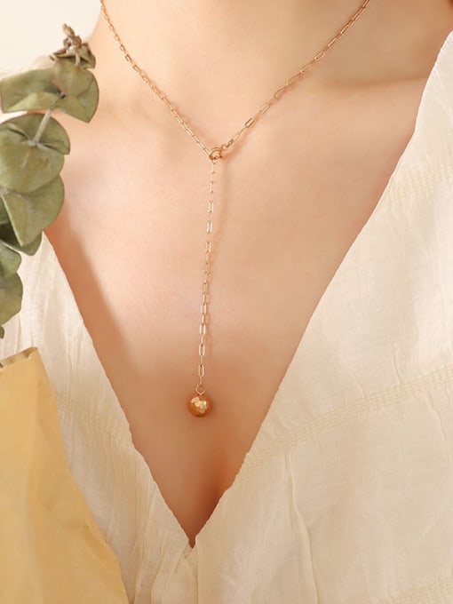 P571 rose necklace 45cm Titanium Steel Tassel Vintage Lariat Necklace