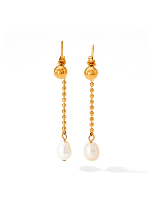 Clioro Stainless steel Freshwater Pearl Water Drop Dainty Threader Earring