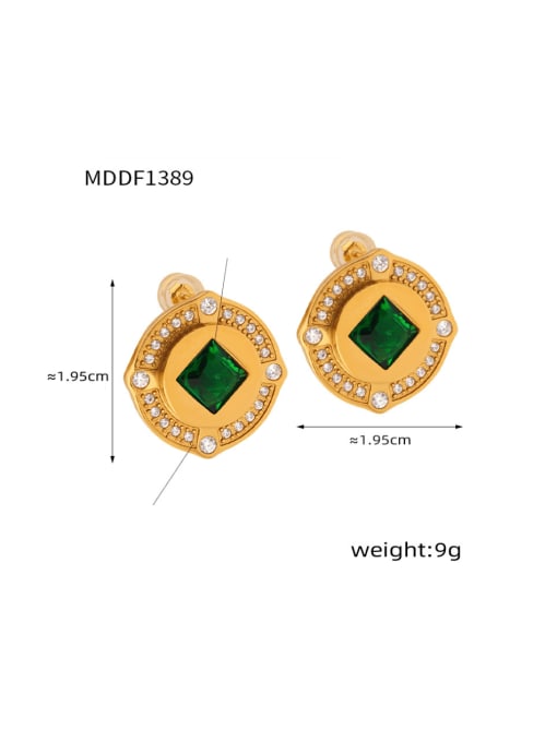 F1389 Gold + Green Glass Earrings Brass Glass Stone Geometric Vintage Stud Earring