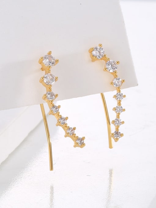 H02186 Gold Brass Cubic Zirconia Geometric Dainty Stud Earring