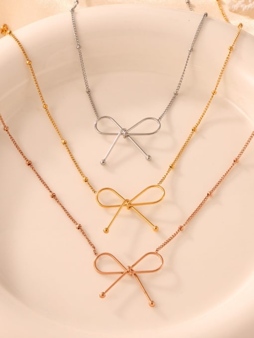 MAKA Titanium Steel Minimalist Bowknot  Bracelet and Necklace Set 2