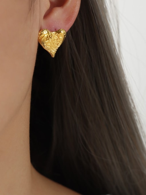 F1065 Gold Earrings Titanium Steel Heart Trend Stud Earring