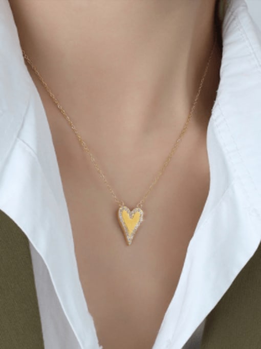 MAKA Titanium Steel Rhinestone Heart Minimalist Necklace 1
