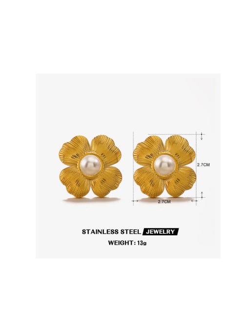 J$L  Steel Jewelry Stainless steel Imitation Pearl Flower Trend Stud Earring 3